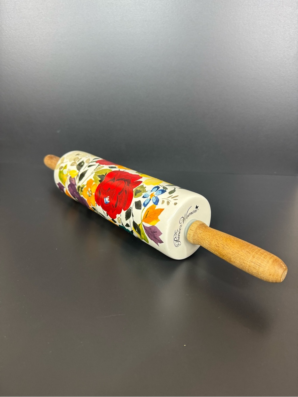 The Pioneer Woman Floral Ceramic Wood Rolling Pin EUC